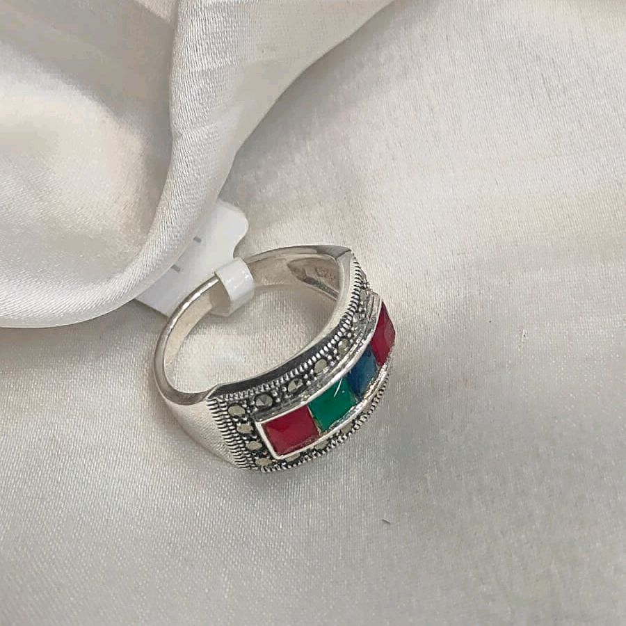 Multi Gemstone Marcasite Ring